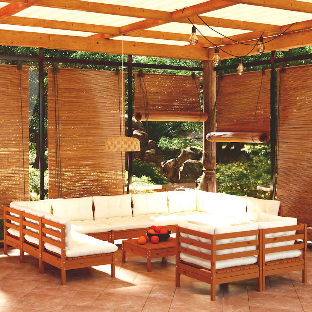 Σαλόνι Κήπου Σετ 12 Τεμαχίων Καφέ Μελί Ξύλο Πεύκου με Μαξιλάρια