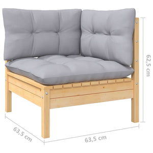 Σαλόνι Κήπου Σετ 10 Τεμαχίων Ξύλο Πεύκου με Γκρι Μαξιλάρια - PAKOBAZAAR