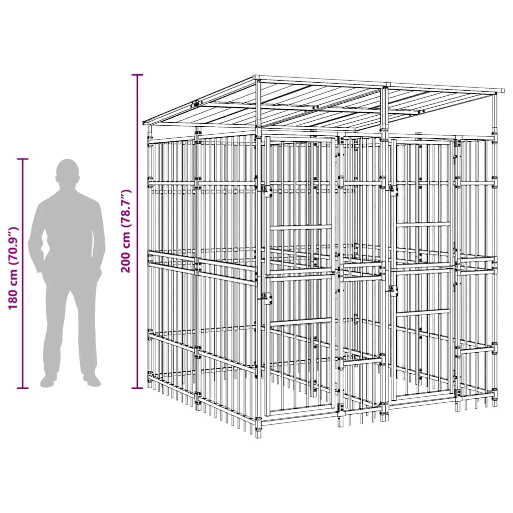 Κλουβί Σκύλου Εξωτερικού Χώρου με Οροφή 3,69 μ² από Ατσάλι - PAKOBAZAAR