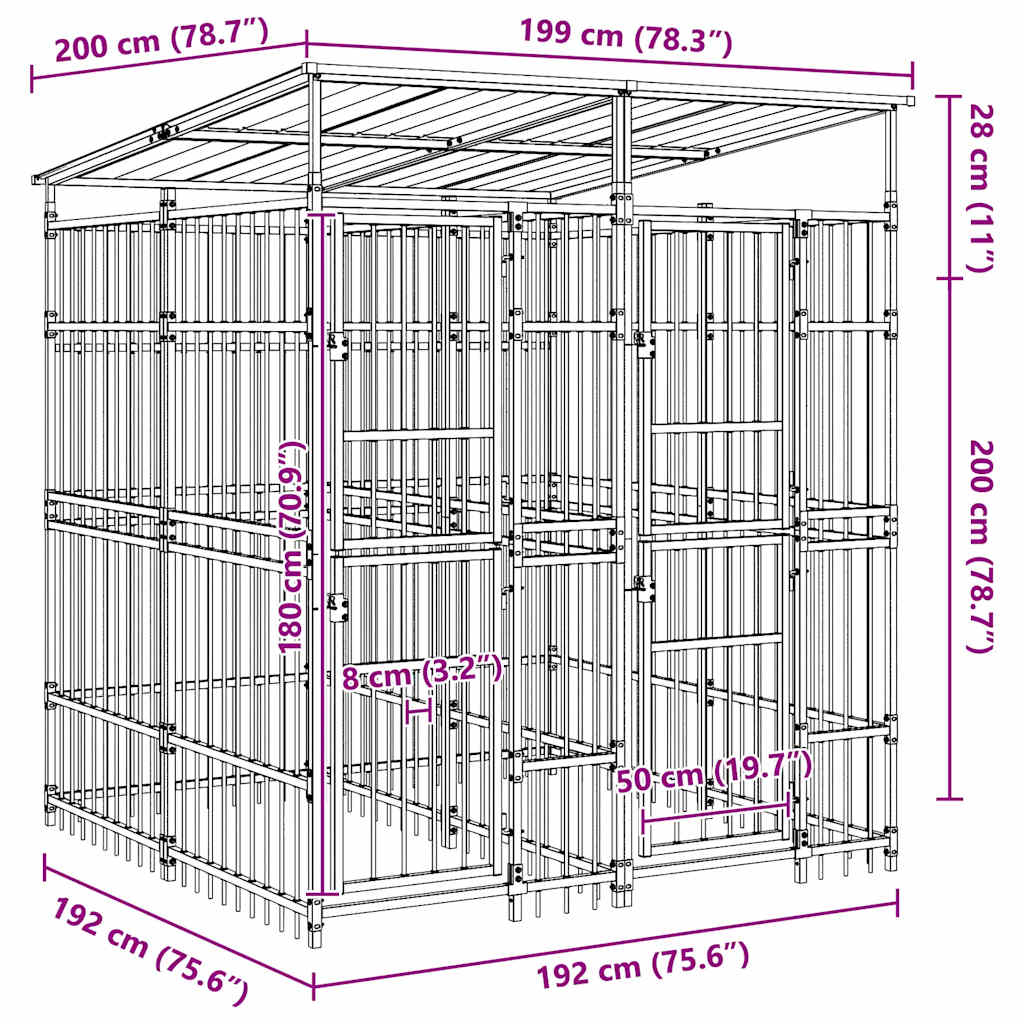 Κλουβί Σκύλου Εξωτερικού Χώρου με Οροφή 3,69 μ² από Ατσάλι - PAKOBAZAAR