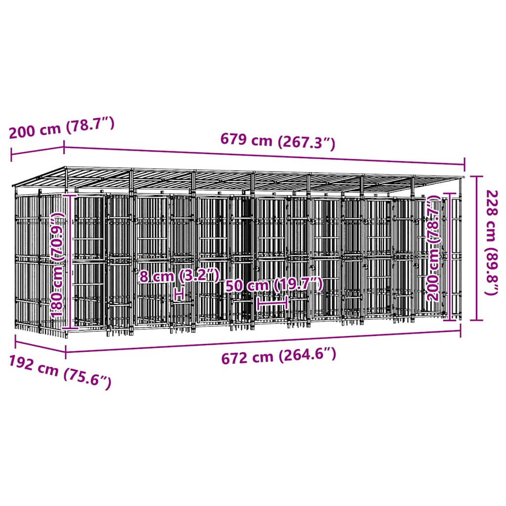 Κλουβί Σκύλου Εξωτερικού Χώρου με Οροφή 12,9 μ² από Ατσάλι - PAKOBAZAAR