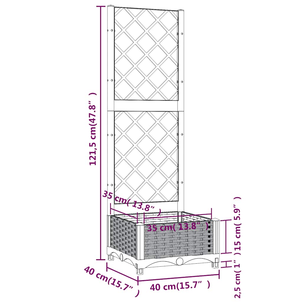 Γλάστρα Κήπου με Πλέγμα Μπλε Γκρι 40x40x121,5 εκ. από Πολυπροπυλένιο