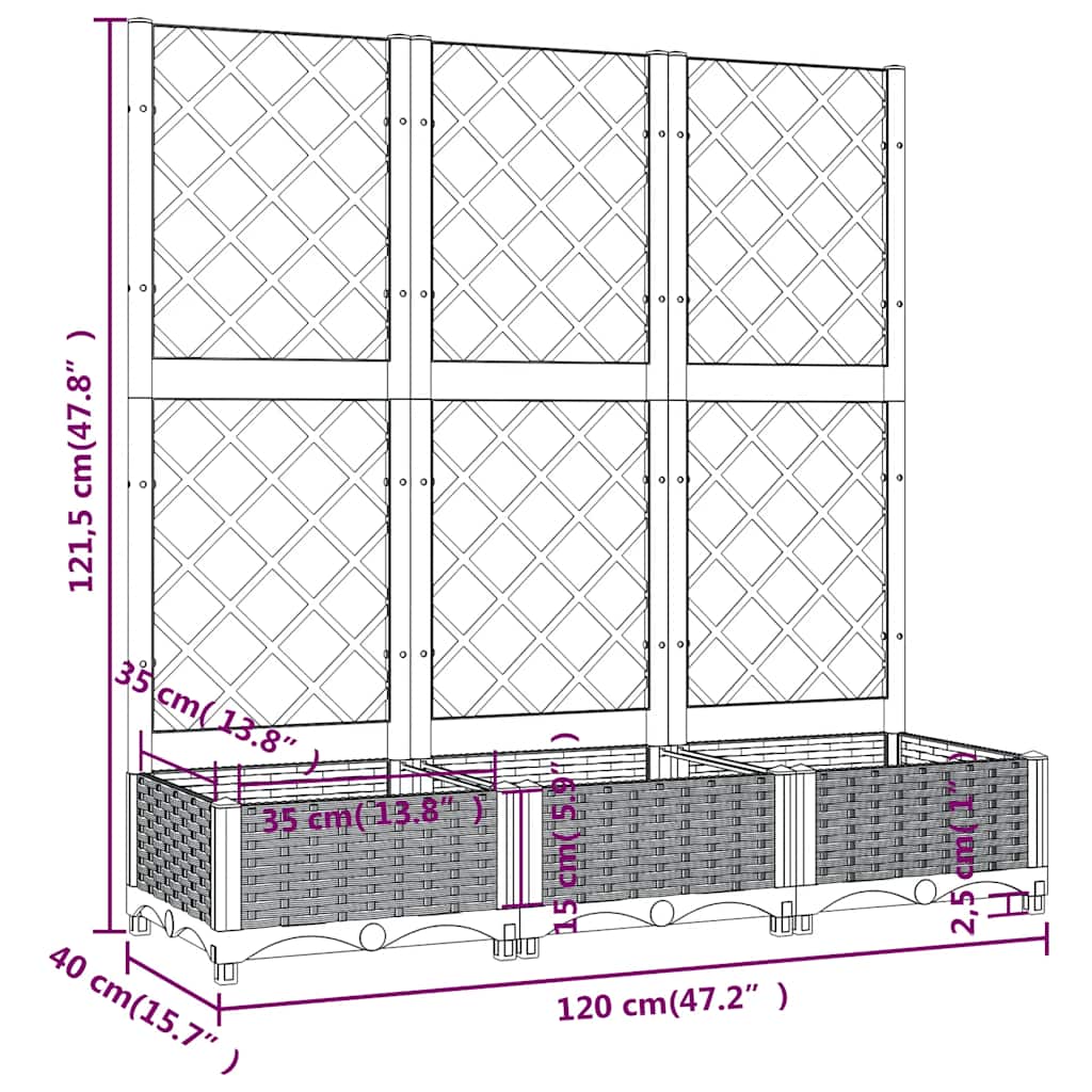 Ζαρντινιέρα Κήπου με Καφασωτό Μπλε Γκρι 120x40x121,5εκ από PP