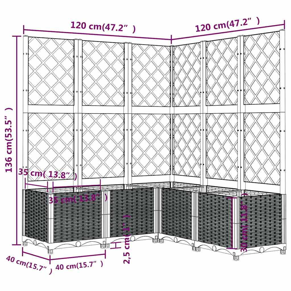 Ζαρντινιέρα Κήπου με Καφασωτό Μπλε Γκρι 120x120x136 εκ από PP