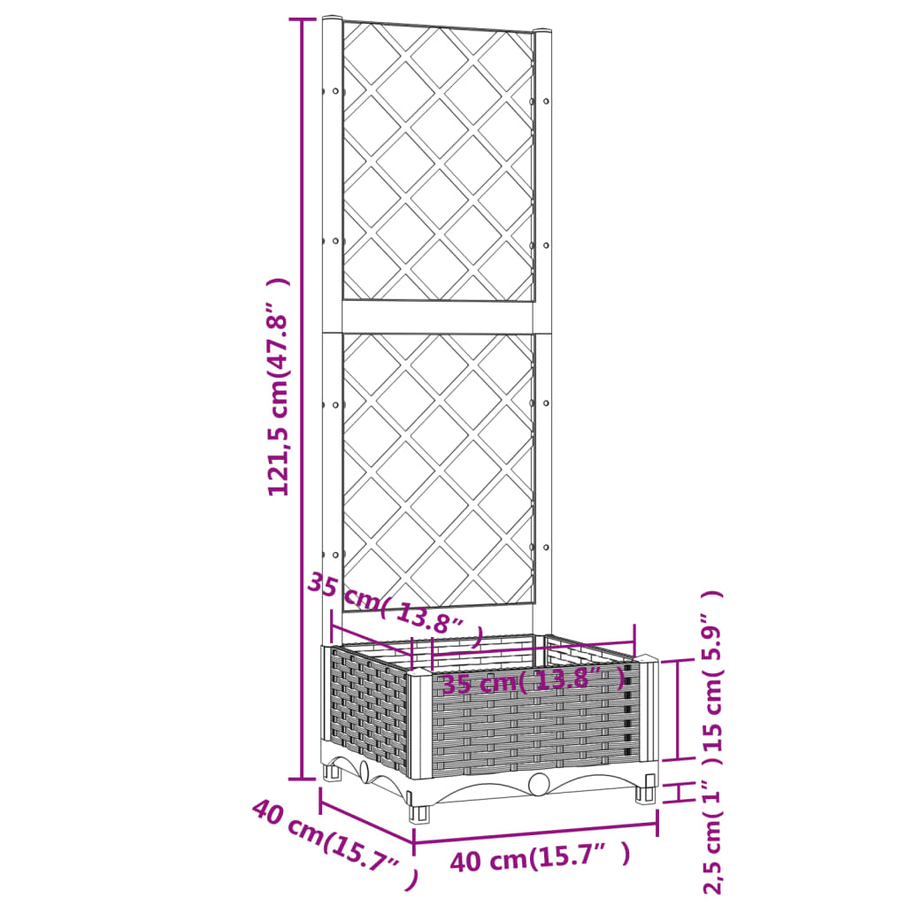 Ζαρντινιέρα Κήπου με Καφασωτό Καφέ 40 x 40 x 121,5 εκ. από PP