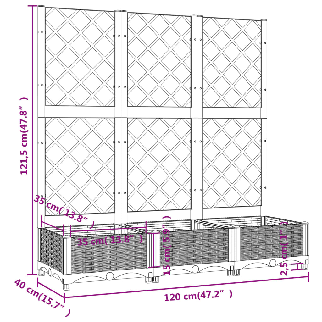 Γλάστρα Κήπου με Πλέγμα Καφέ 120x40x121,5 εκ. από Πολυπροπυλένιο