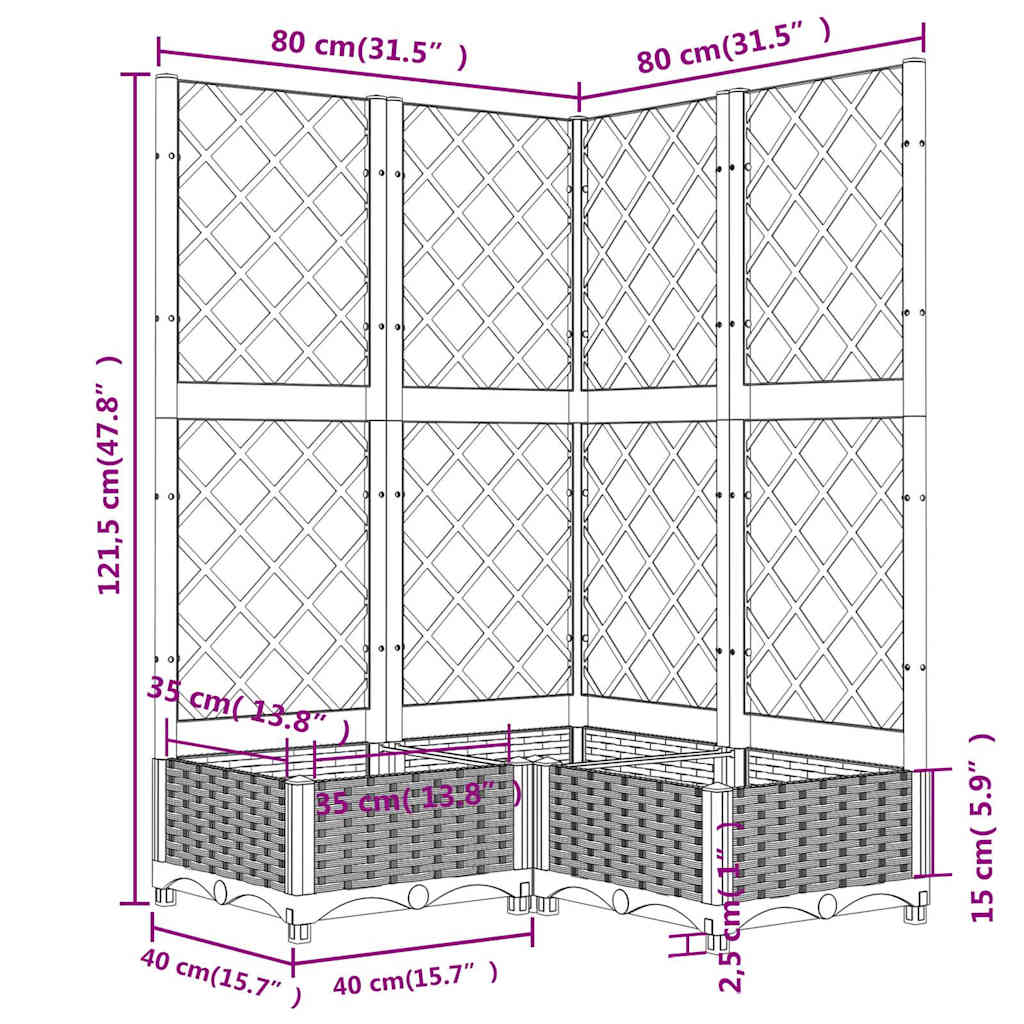 Ζαρντινιέρα Κήπου με Καφασωτό Καφέ 80 x 80 x 121,5 εκ. από PP