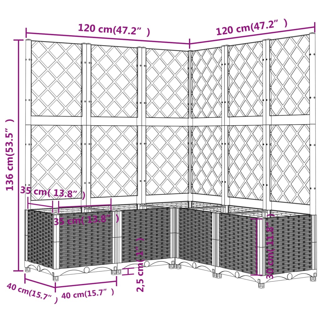 Ζαρντινιέρα Κήπου με Καφασωτό Καφέ 120 x 120 x 136 εκ. από PP