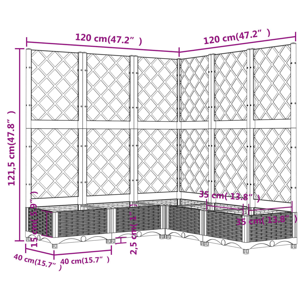 Ζαρντινιέρα Κήπου με Καφασωτό Μαύρο 120x120x121,5 εκ. από PP