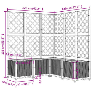 Ζαρντινιέρα Κήπου με Καφασωτό Μαύρο 120 x 120 x 136 εκ. από PP