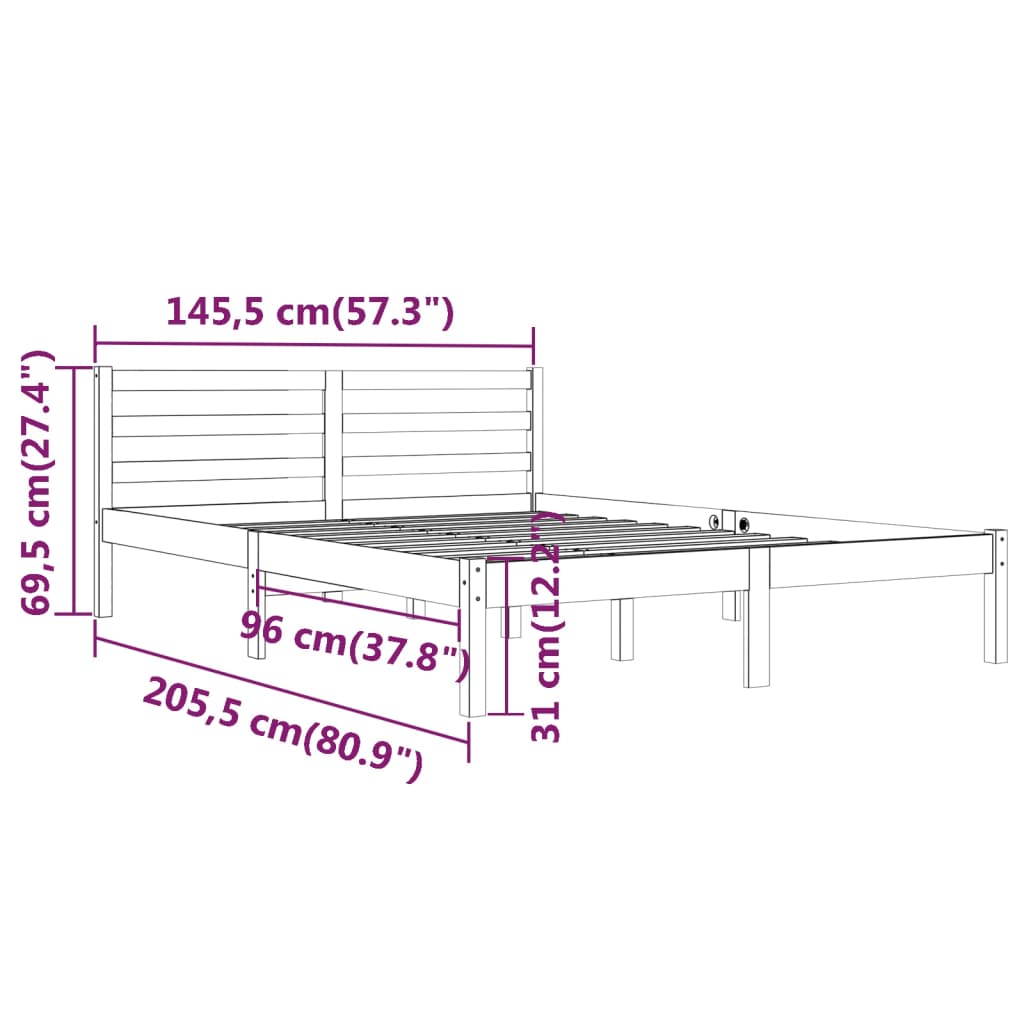 Πλαίσιο Κρεβατιού Καφέ Μελί 140 x 200 εκ. από Μασίφ Ξύλο Πεύκου