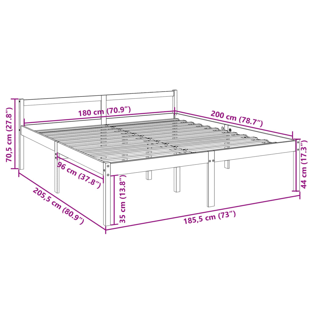 Κρεβάτι Ηλικιωμένων Μελί 180x200εκ. Μασίφ Πεύκο Super King Size