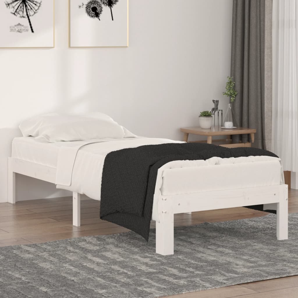 Πλαίσιο Κρεβατιού Λευκό 75x190 εκ. Μασίφ Ξύλο Small Single - Pakobazaar