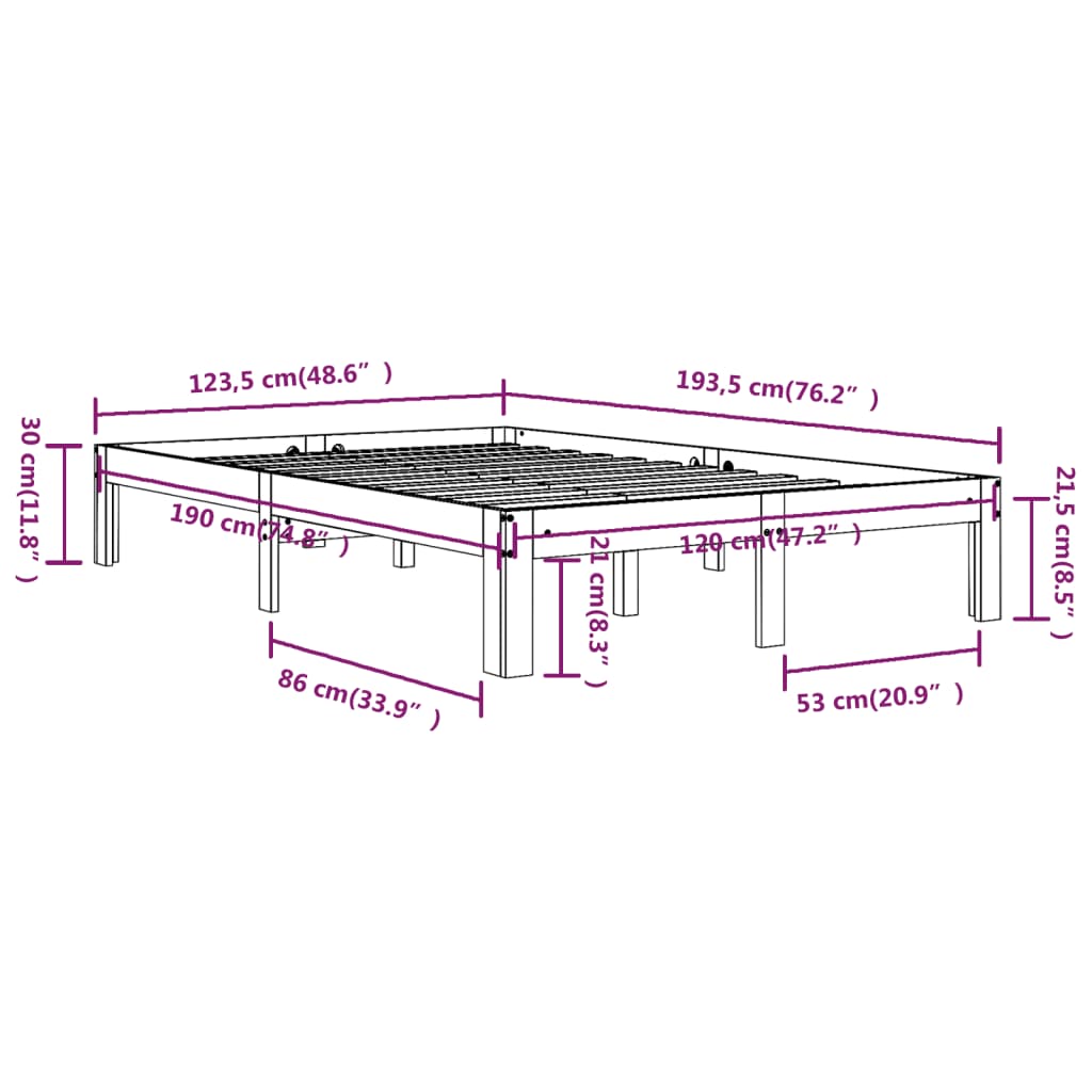 Πλαίσιο Κρεβατιού Λευκό 120x190 εκ. Μασίφ Ξύλο Small Double