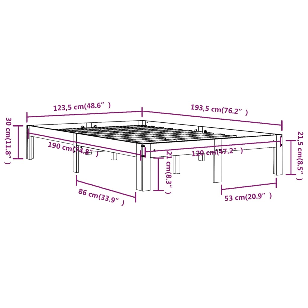 Πλαίσιο Κρεβατιού Μαύρο 120 x 190 εκ. Μασίφ Ξύλο Small Double