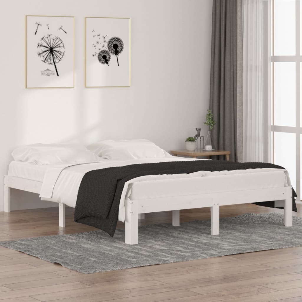 Πλαίσιο Κρεβατιού Λευκό 150 x 200 εκ. Μασίφ Ξύλο King Size