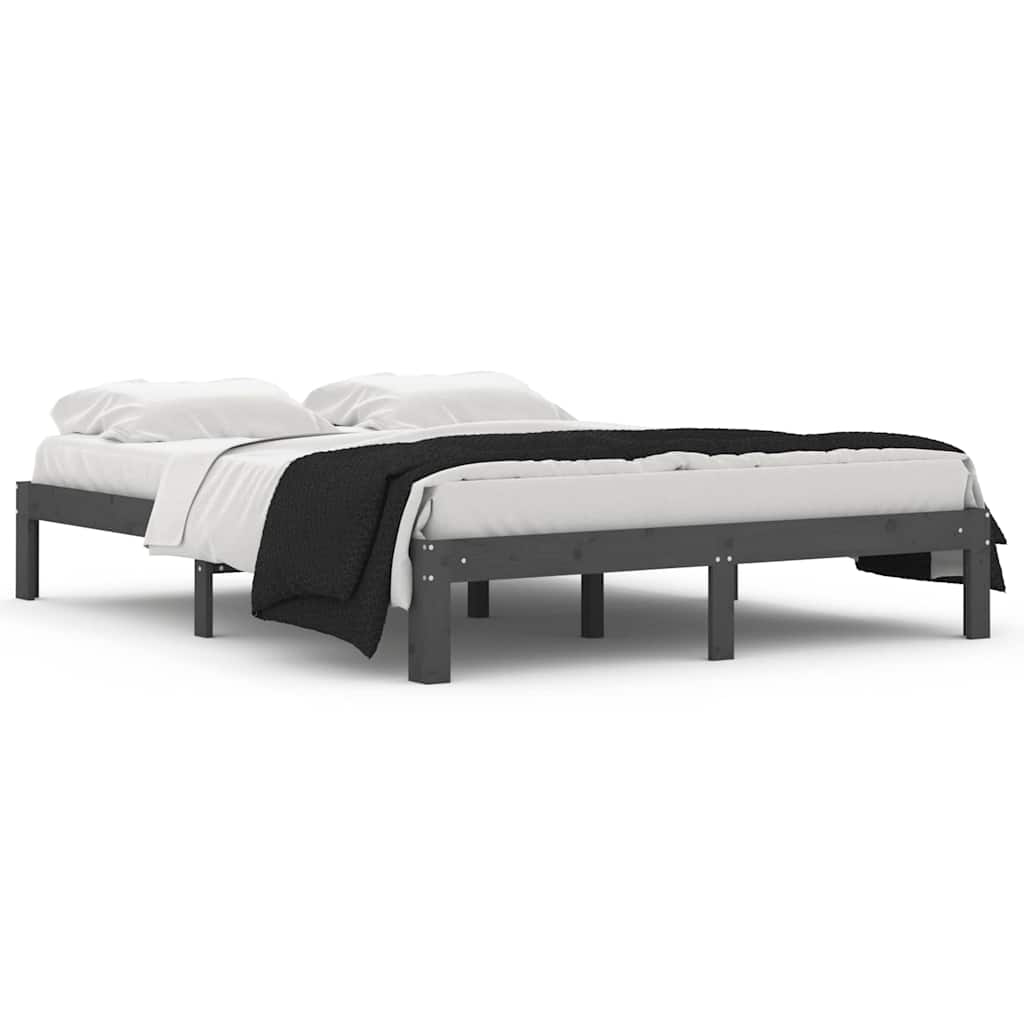 Πλαίσιο Κρεβατιού Γκρι 150 x 200 εκ. Μασίφ Ξύλο King Size