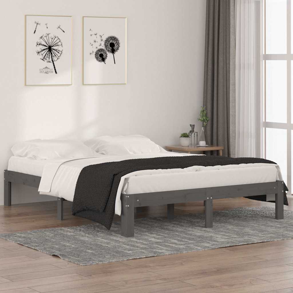 Πλαίσιο Κρεβατιού Γκρι 150 x 200 εκ. Μασίφ Ξύλο King Size