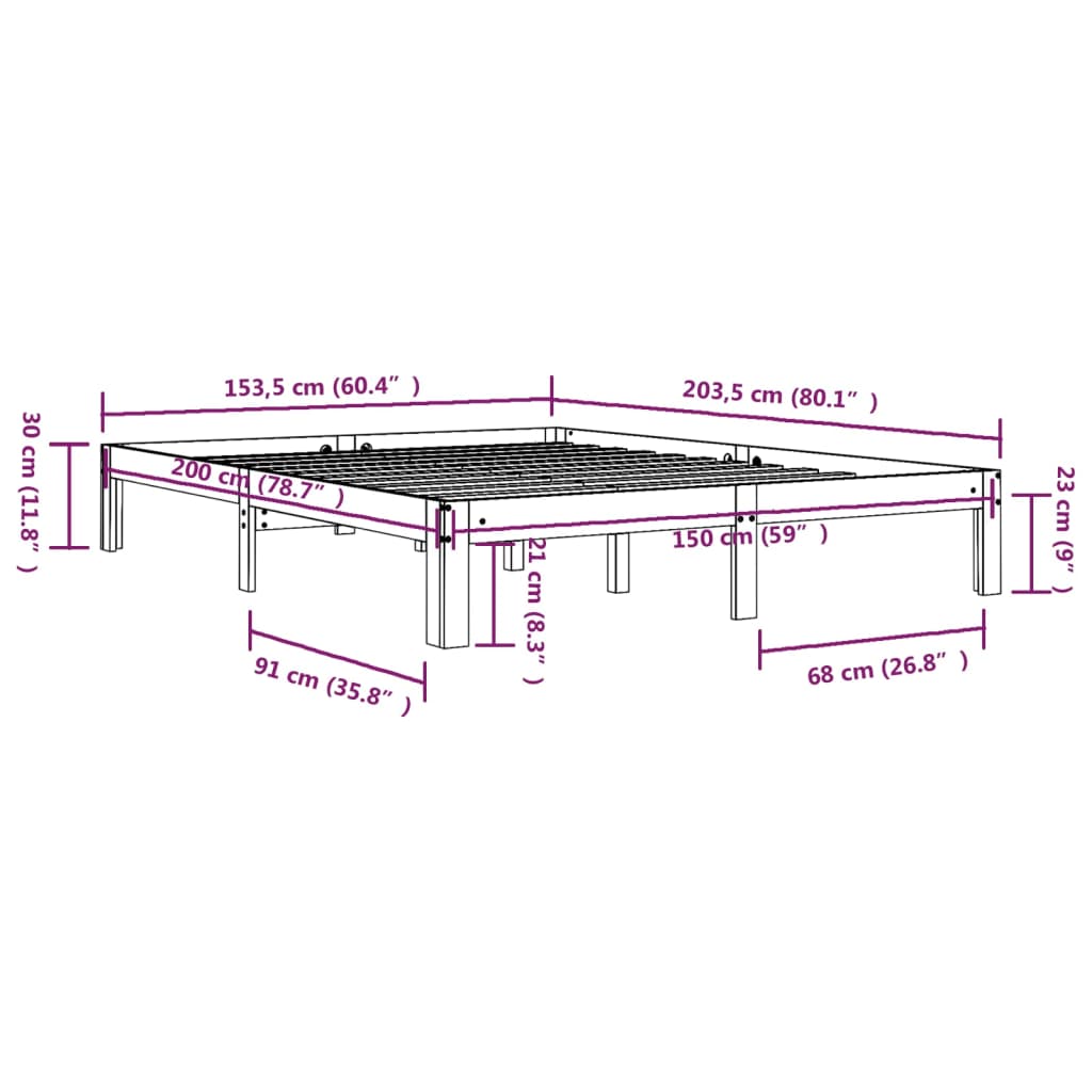 Πλαίσιο Κρεβατιού Μελί 150 x 200 εκ. Μασίφ Ξύλο King Size - Pakobazaar