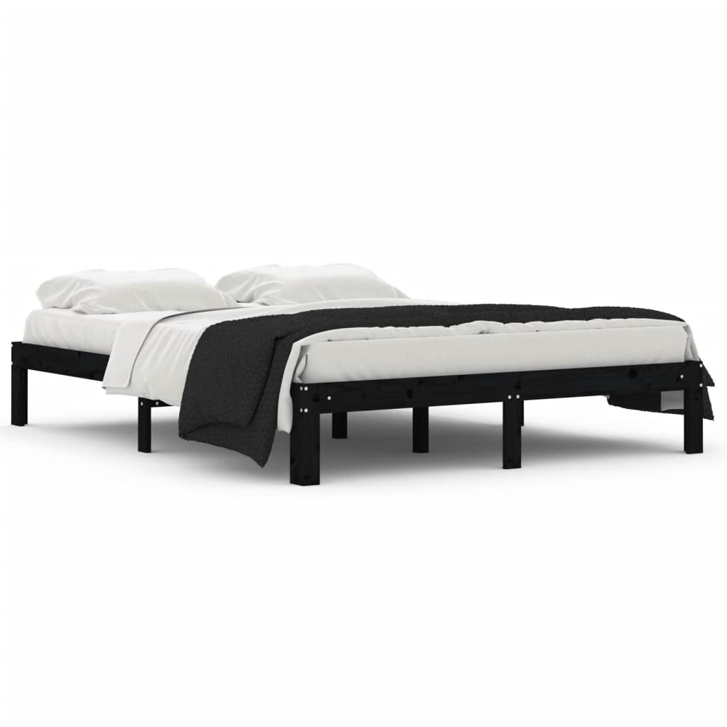Πλαίσιο Κρεβατιού Μαύρο 150 x 200 εκ. Μασίφ Ξύλο King Size