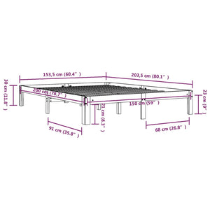 Πλαίσιο Κρεβατιού Μαύρο 150 x 200 εκ. Μασίφ Ξύλο King Size
