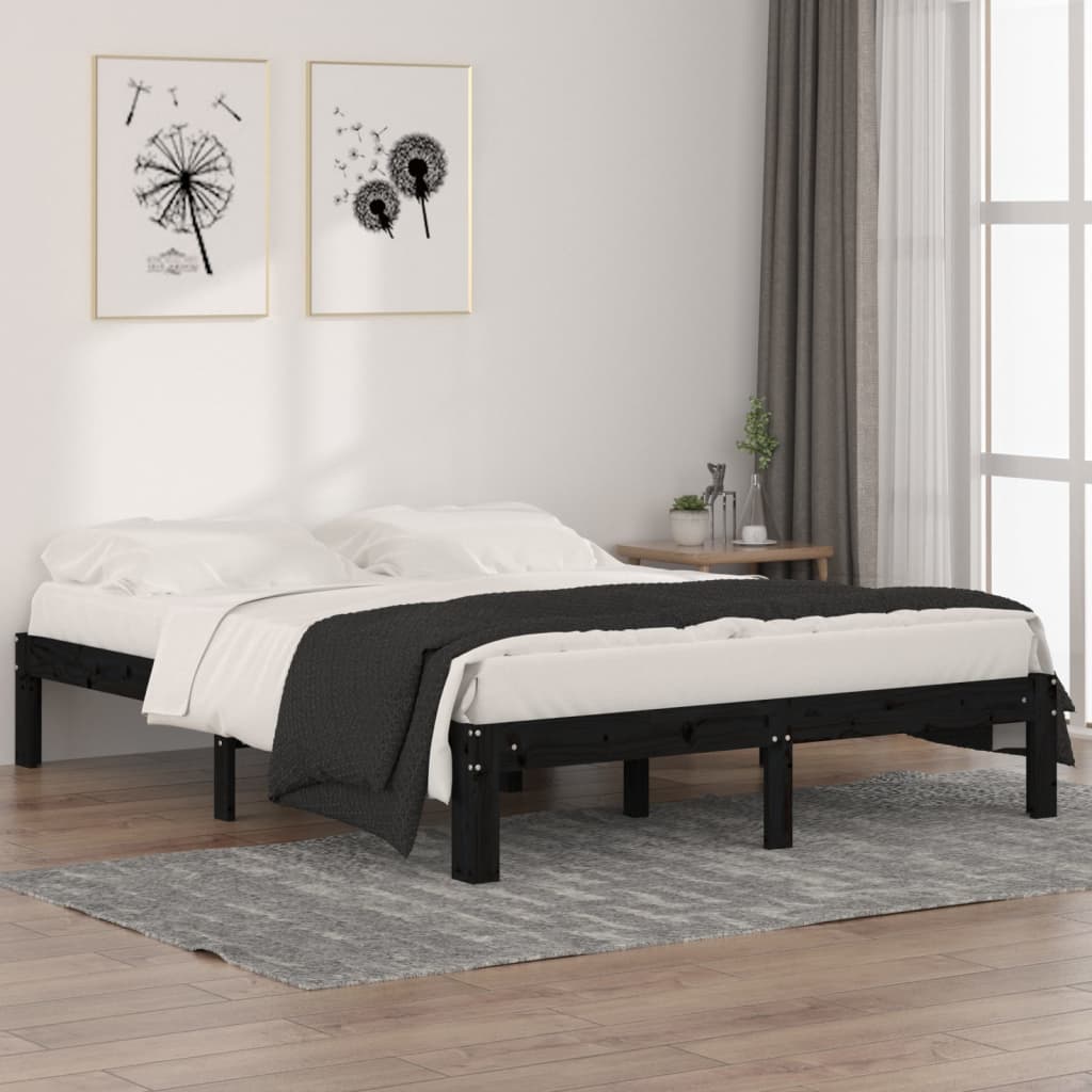 Πλαίσιο Κρεβατιού Μαύρο 150 x 200 εκ. Μασίφ Ξύλο King Size