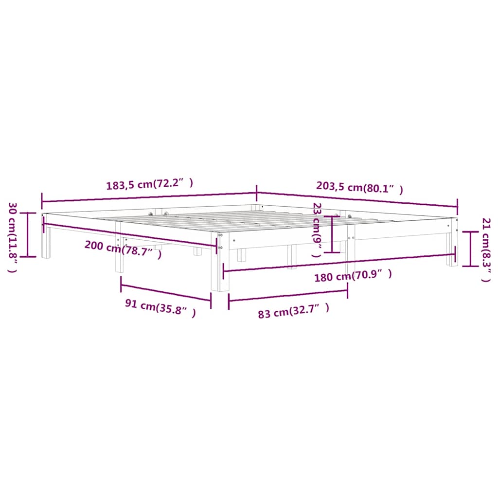 Πλαίσιο Κρεβατιού 180 x 200 εκ. Μασίφ Ξύλο Super King Size