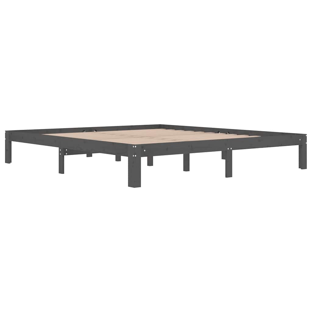 Πλαίσιο Κρεβατιού Γκρι 180 x 200 εκ Ξύλο Πεύκου Super King