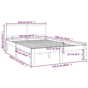 Πλαίσιο Κρεβατιού Γκρι 120x190 εκ. Μασίφ Ξύλο Small Double