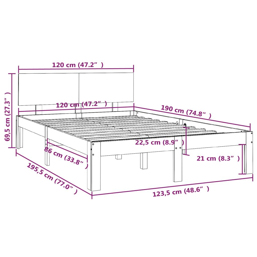 Πλαίσιο Κρεβατιού Μαύρο 120 x 190 εκ. Μασίφ Ξύλο Small Double