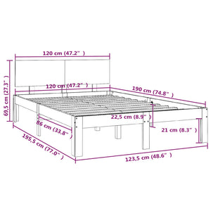Πλαίσιο Κρεβατιού Μαύρο 120 x 190 εκ. Μασίφ Ξύλο Small Double
