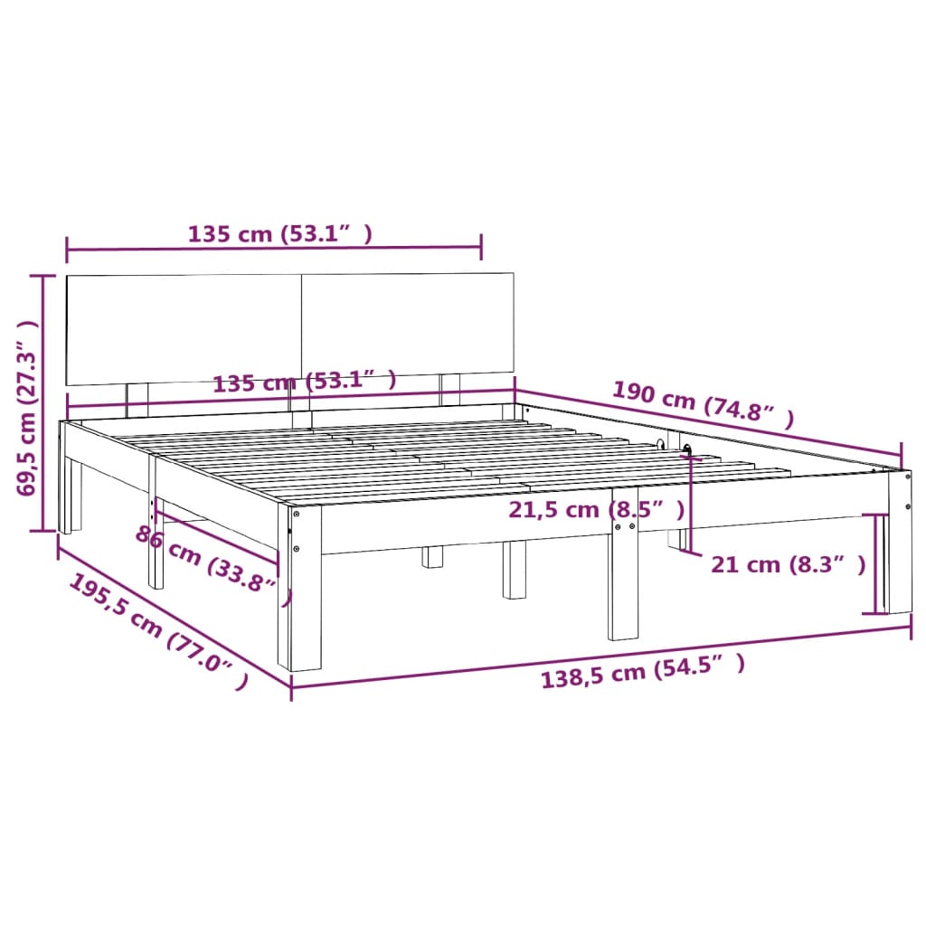 Πλαίσιο Κρεβατιού Μελί 135 x 190 εκ Ξύλο Πεύκου Double