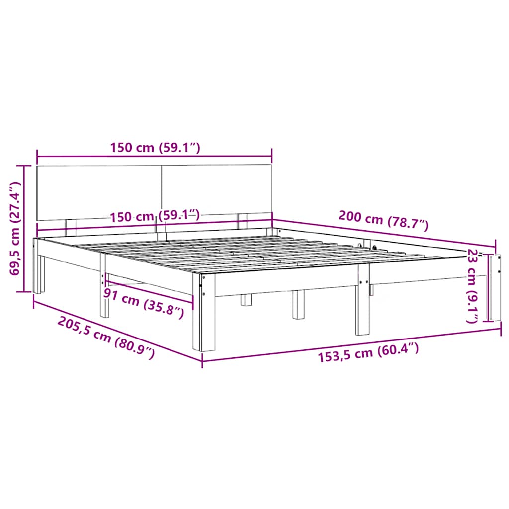 Πλαίσιο Κρεβατιού 150 x 200 εκ. Μασίφ Ξύλο King Size