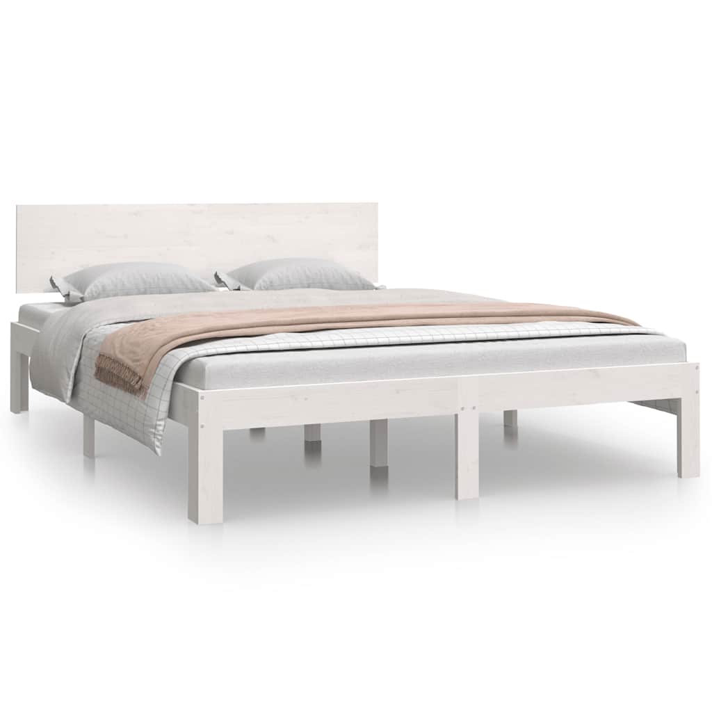 Πλαίσιο Κρεβατιού Λευκό 150 x 200 εκ. Μασίφ Ξύλο King Size