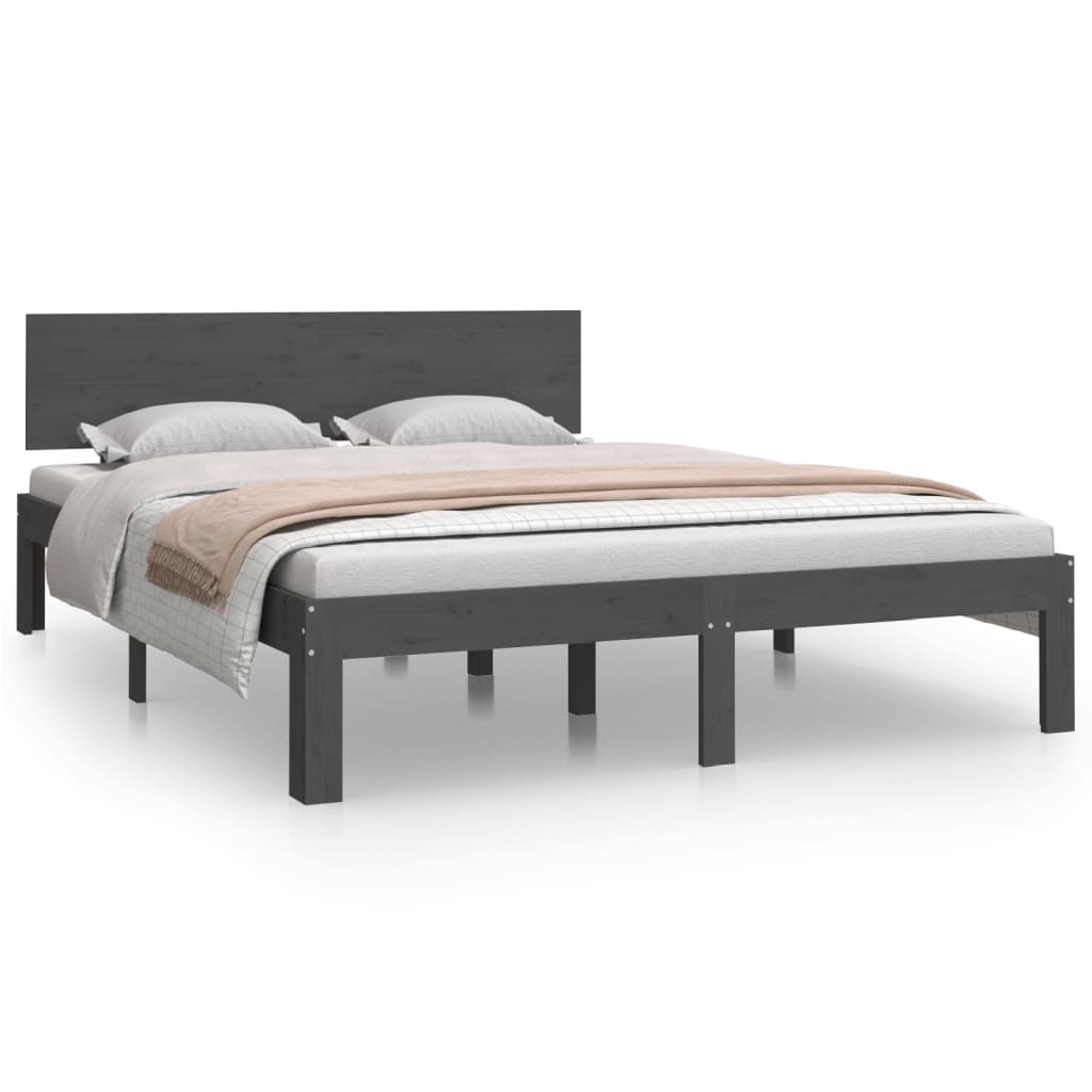Πλαίσιο Κρεβατιού Γκρι 150 x 200 εκ. Μασίφ Ξύλο King Size