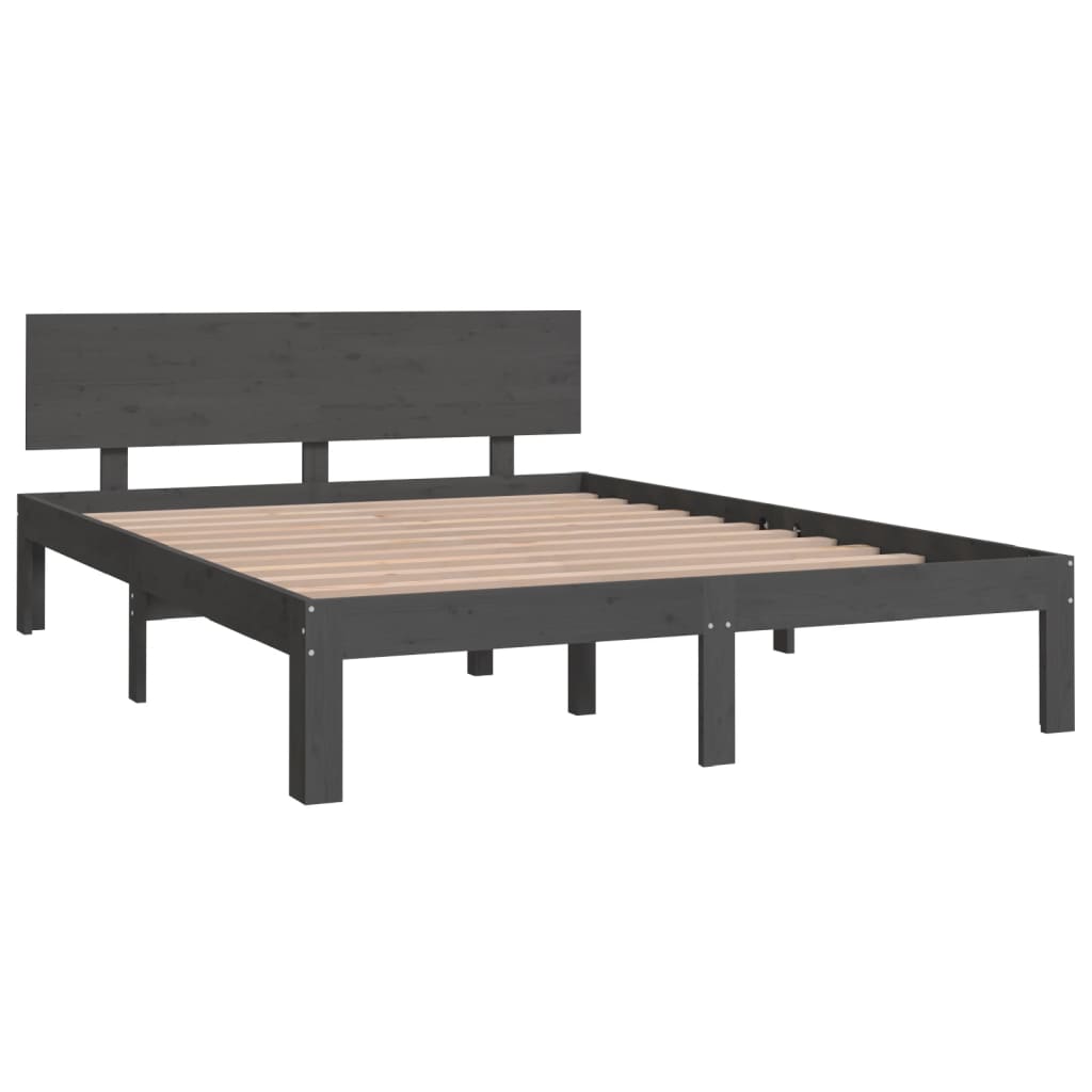 Πλαίσιο Κρεβατιού Γκρι 150 x 200 εκ. Μασίφ Ξύλο King Size