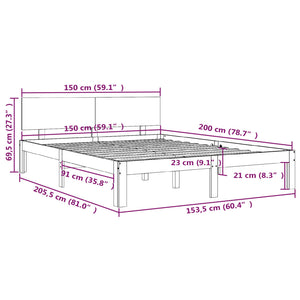 Πλαίσιο Κρεβατιού Γκρι 150 x 200 εκ. Μασίφ Ξύλο King Size
