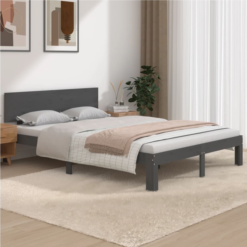 Πλαίσιο Κρεβατιού Γκρι 150 x 200 εκ. Μασίφ Ξύλο King Size
