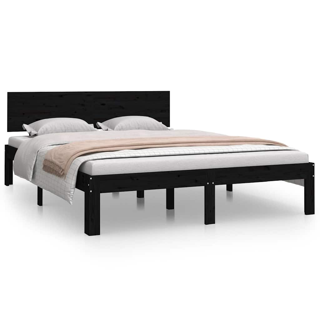 Πλαίσιο Κρεβατιού Μαύρο 150 x 200 εκ. Μασίφ Ξύλο King Size