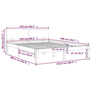Πλαίσιο Κρεβατιού Μαύρο 150 x 200 εκ. Μασίφ Ξύλο King Size