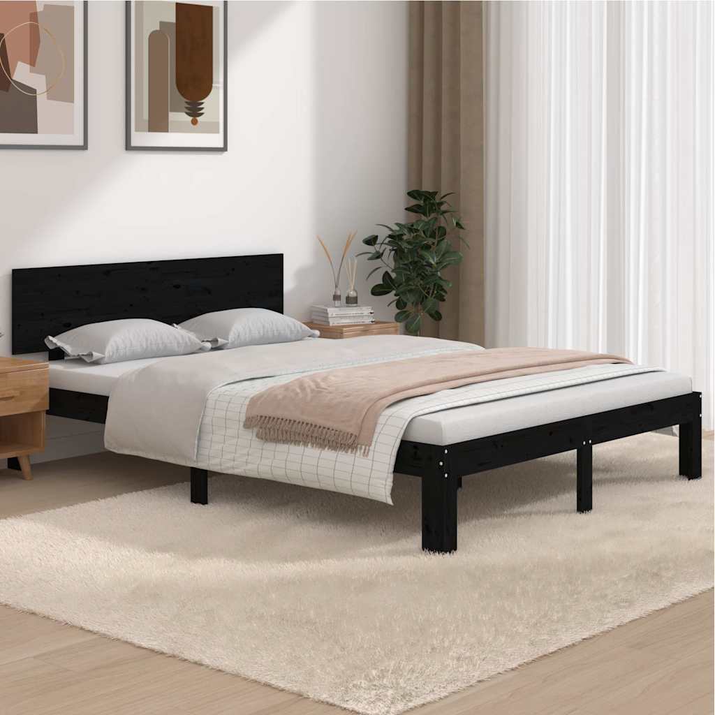 Πλαίσιο Κρεβατιού Μαύρο 150 x 200 εκ. Μασίφ Ξύλο King Size