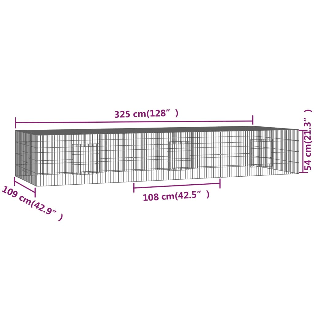 Κλουβί Κουνελιών 3 Πάνελ 325x109x54 εκ. από Γαλβανισμένο Σίδερο - Pakobazaar