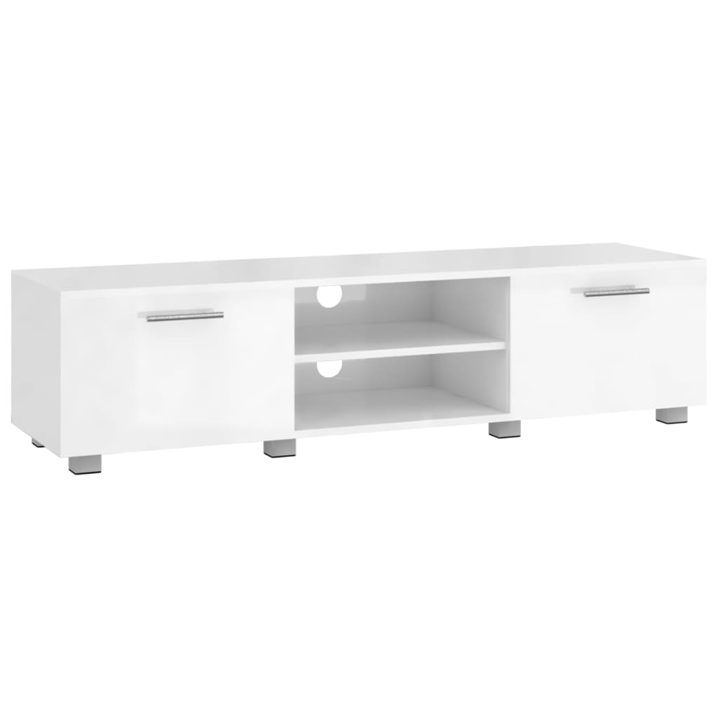 Έπιπλο Τηλεόρασης Γυαλ. Λευκό 140x40x35 εκ. Επεξεργασμένο Ξύλο