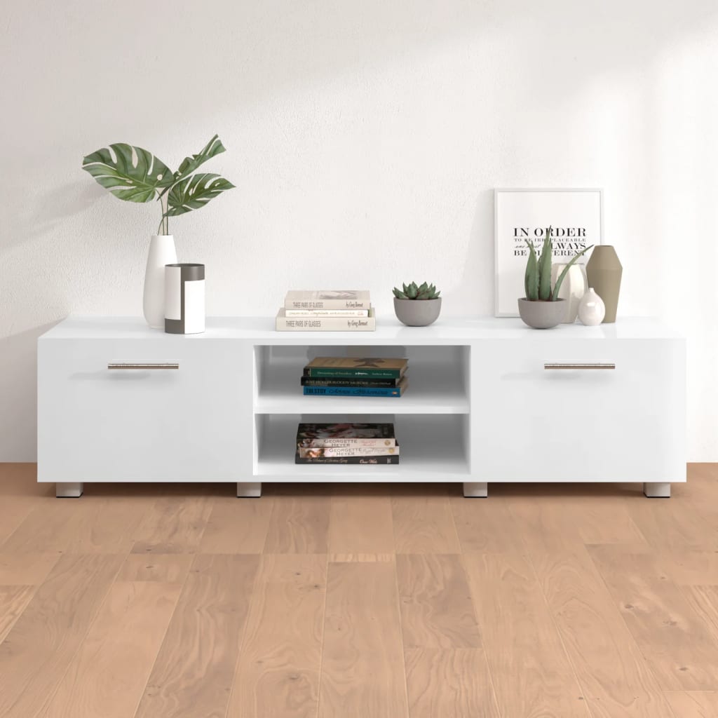Έπιπλο Τηλεόρασης Γυαλ. Λευκό 140x40x35 εκ. Επεξεργασμένο Ξύλο