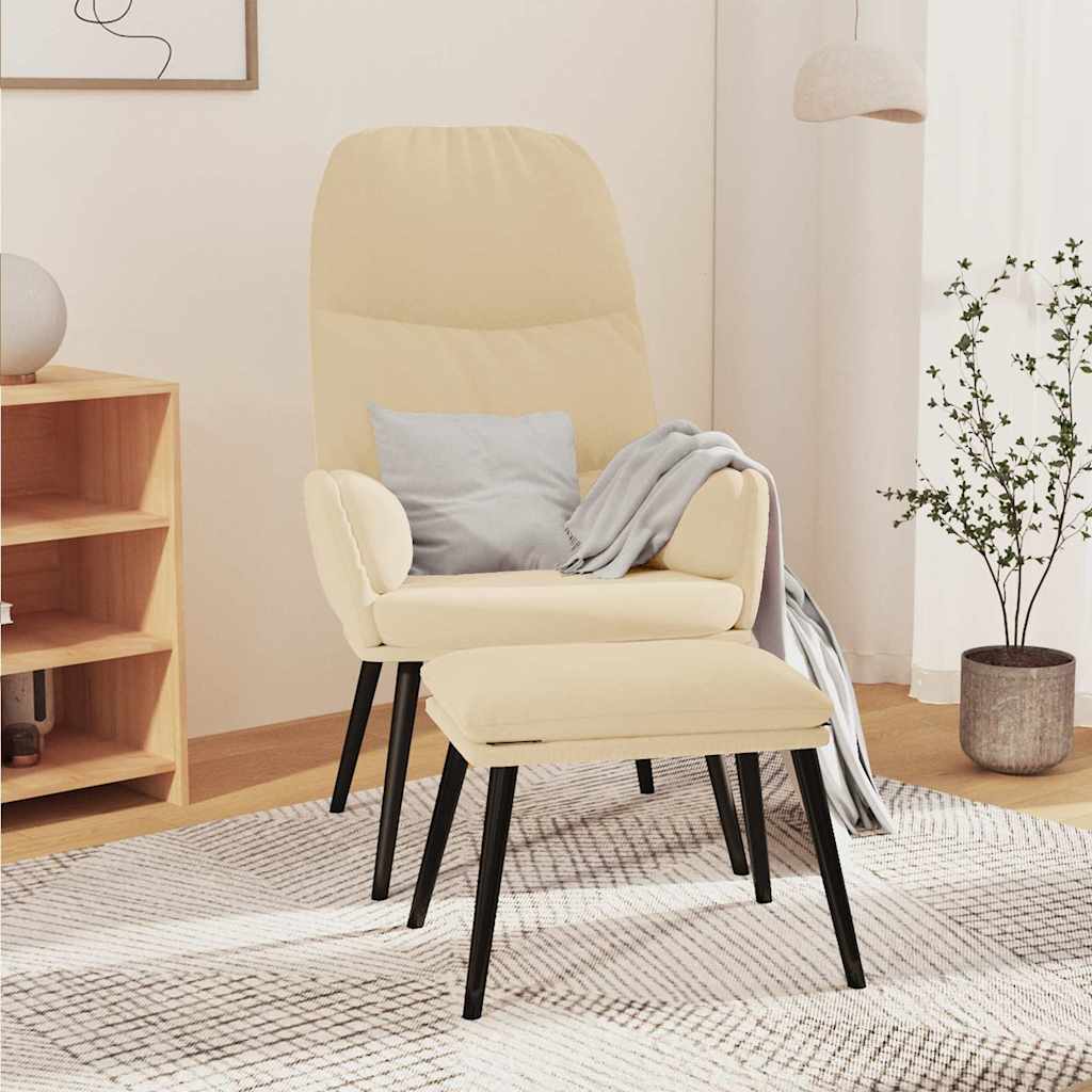 Πολυθρόνα Relax Λευκό Κρεμ Βελούδινη με Σκαμπό