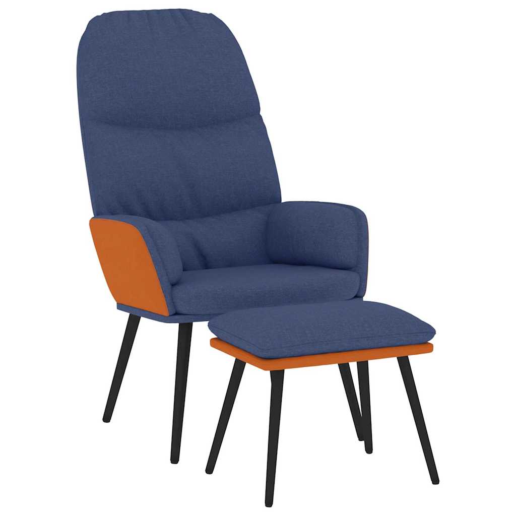 Πολυθρόνα Relax Μπλε Υφασμάτινη με Σκαμπό