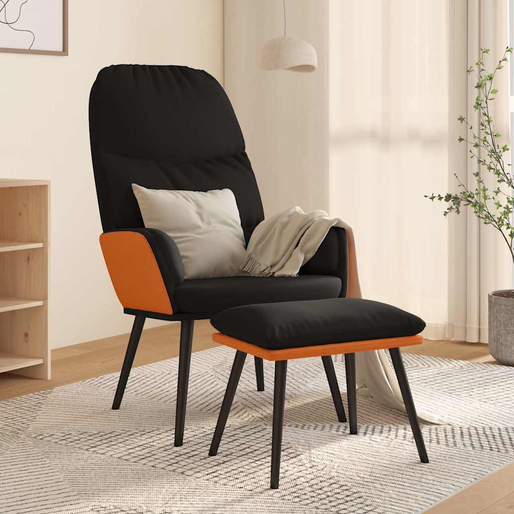 Πολυθρόνα Relax Μαύρη Υφασμάτινη με Σκαμπό