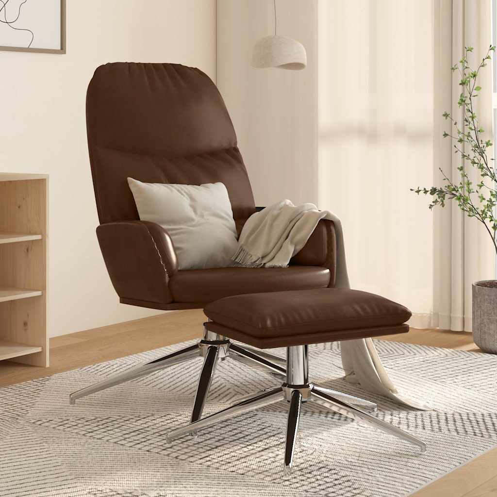 Πολυθρόνα Relax Γυαλιστερό Καφέ από Συνθετικό Δέρμα με Σκαμπό - Pakobazaar