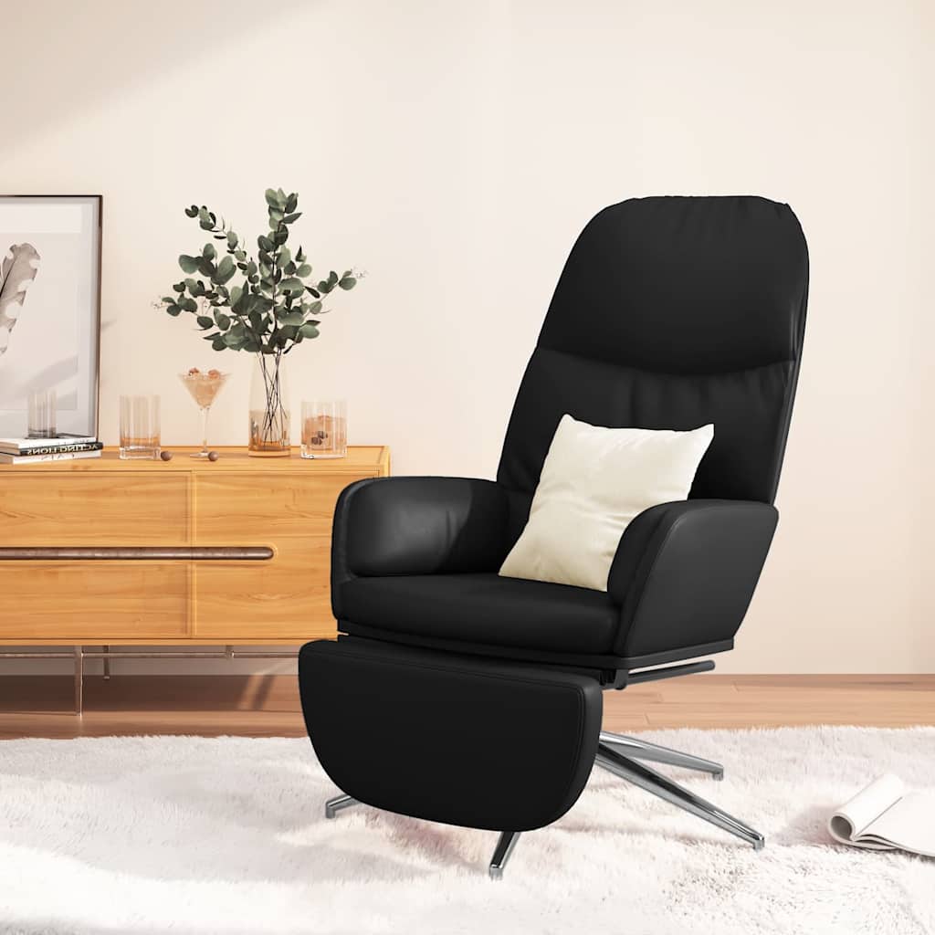 Πολυθρόνα Relax με Υποπόδιο Γυαλιστερό Μαύρο Συνθετικό Δέρμα - Pakobazaar