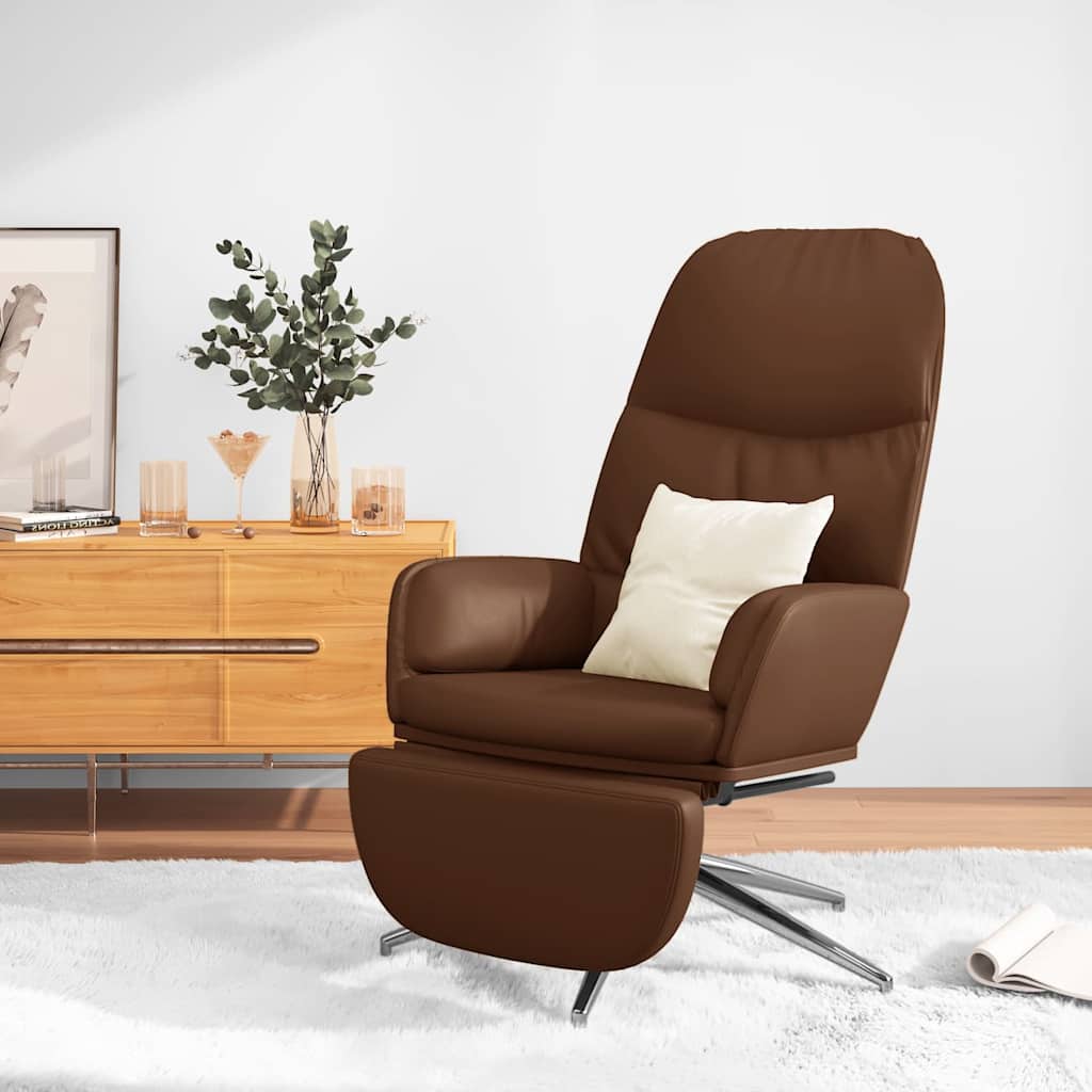 Πολυθρόνα Relax με Υποπόδιο Γυαλιστερό Καφέ Συνθετικό Δέρμα - Pakobazaar
